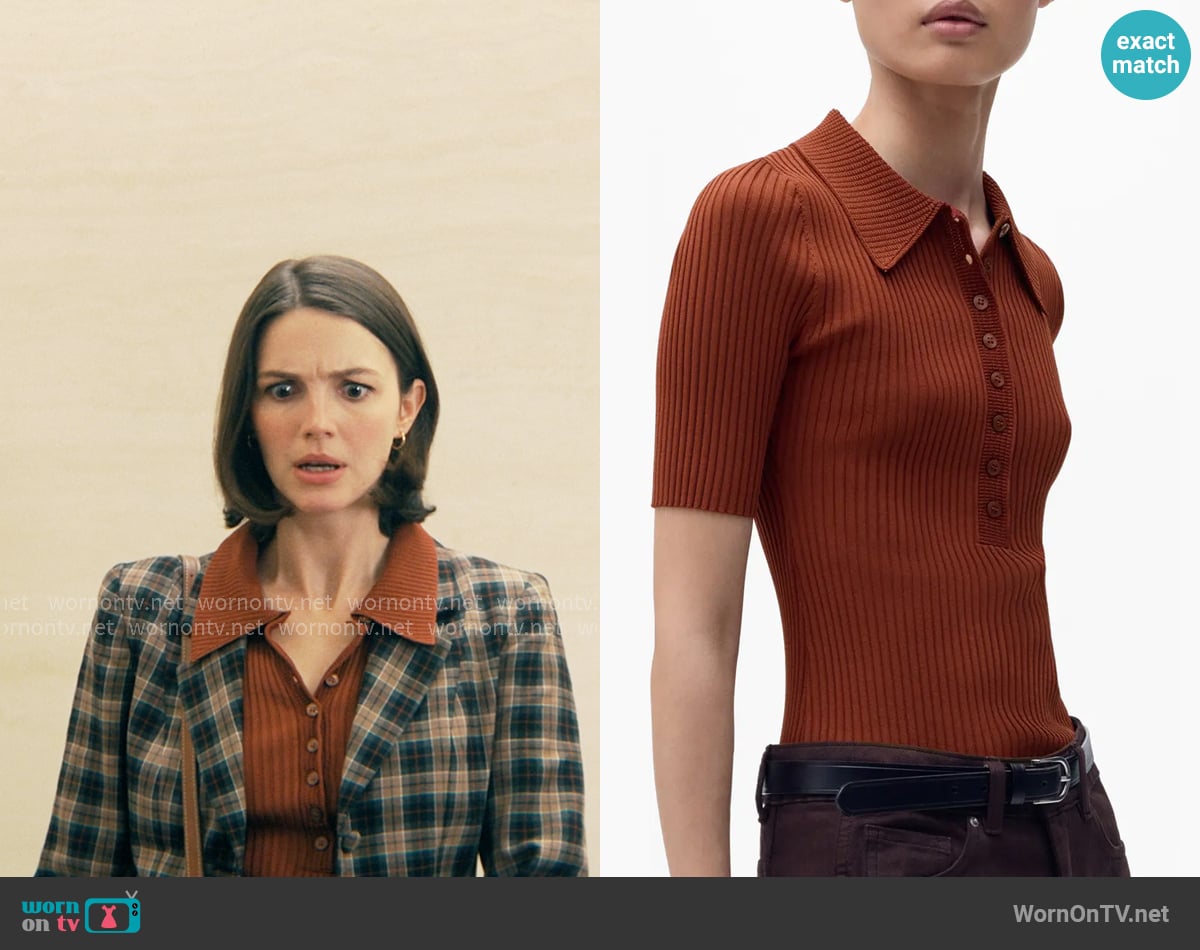 Mango Rib Short Sleeve Polo Sweater worn by AJ Pascarelli (Ella Hunt) on Not Suitable For Work