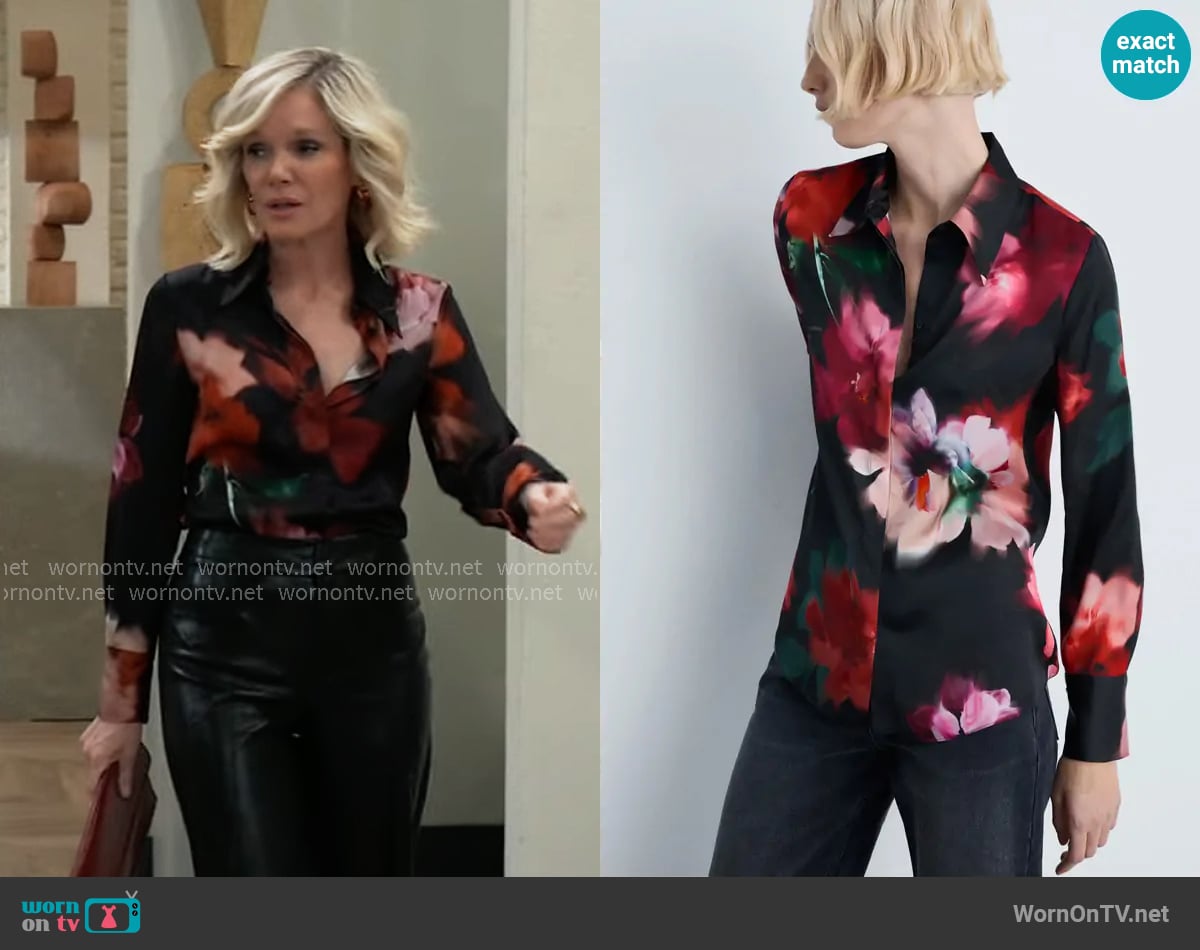 Mango Satin print shirt worn by Ava Jerome (Maura West) on General Hospital