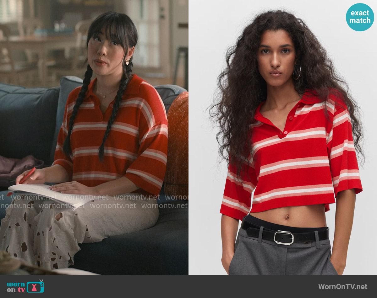 Mango Striped polo-style sweater worn by Lily Song (Artemis) on Sweet Magnolias