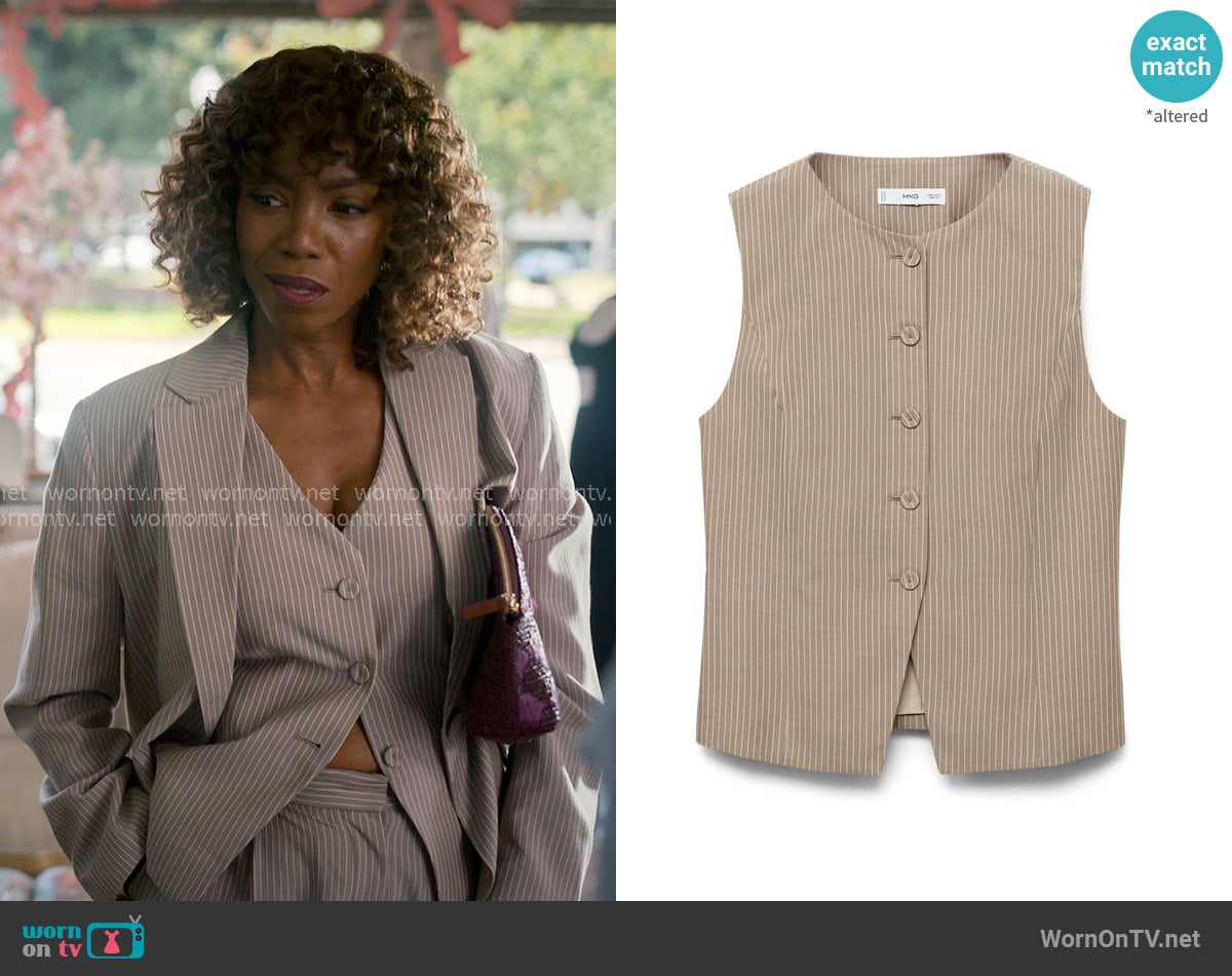 Mango Vivian Stripe Suit Vest in Medium Brown worn by Helen Decatur (Heather Headley) on Sweet Magnolias