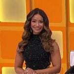 Manuela’s black sparkly dress with side cutouts on The Price is Right