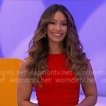 Manuela’s red smocked ruffle-hem top and skirt set on The Price is Right