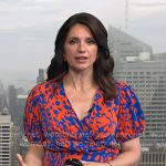 Maria’s orange and blue print wrap dress on Today
