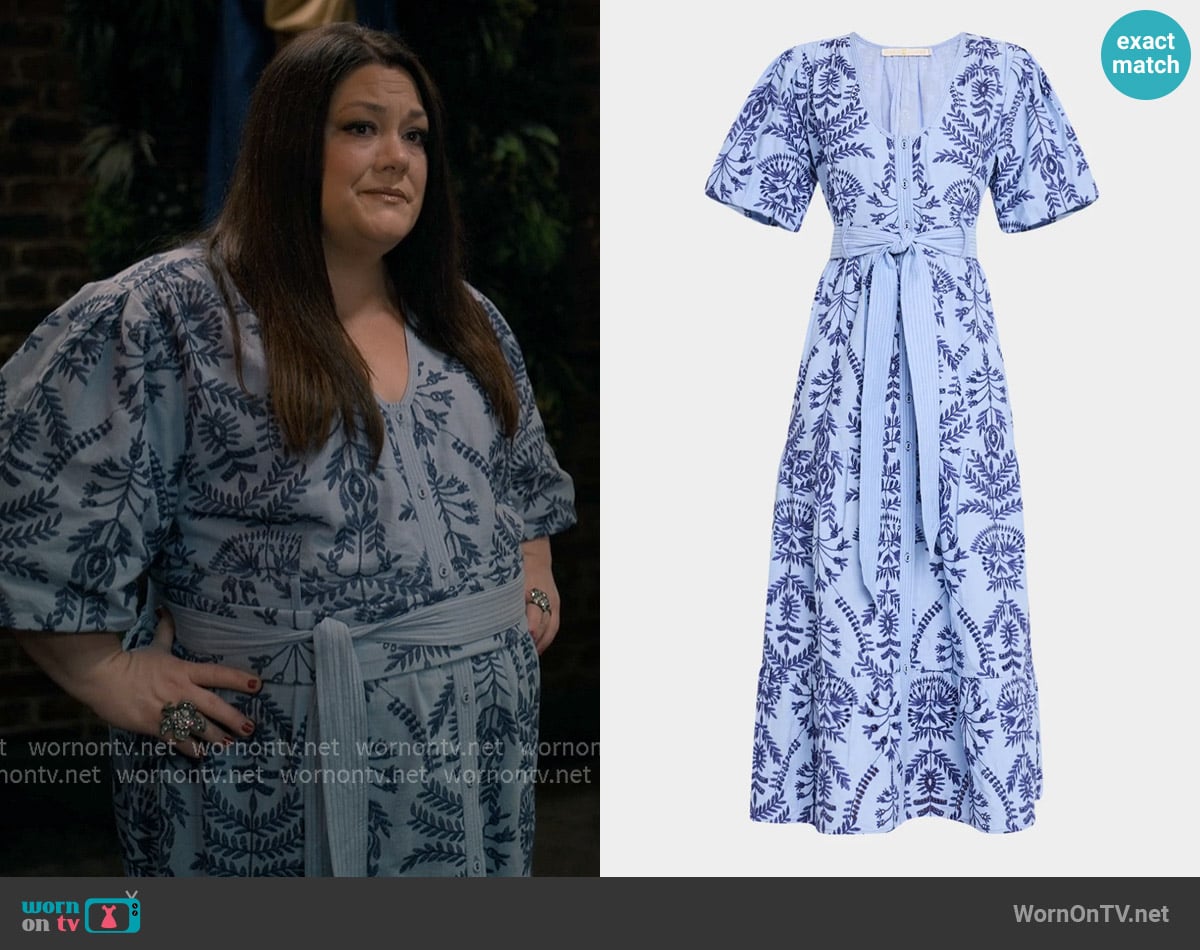 Marie Oliver Natty Tiered Floral-Embroidered Midi Dress worn by Dana Sue Sullivan (Brooke Elliott) on Sweet Magnolias