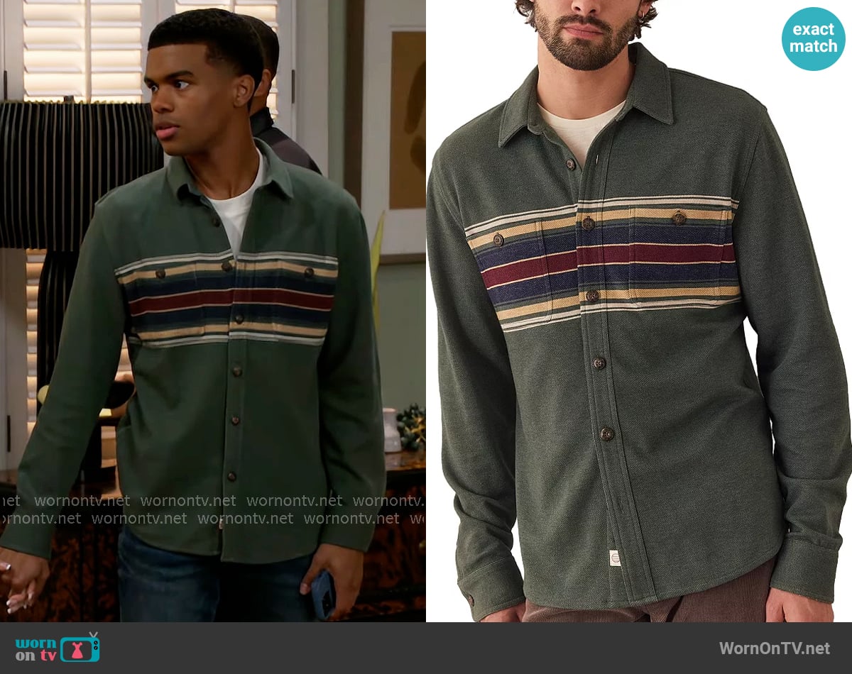 Marine Layer Pacifica Regular Fit Stretch Twill Shirt worn by Tyrell Richardson (Jaden Lucas Miller) on Beyond the Gates
