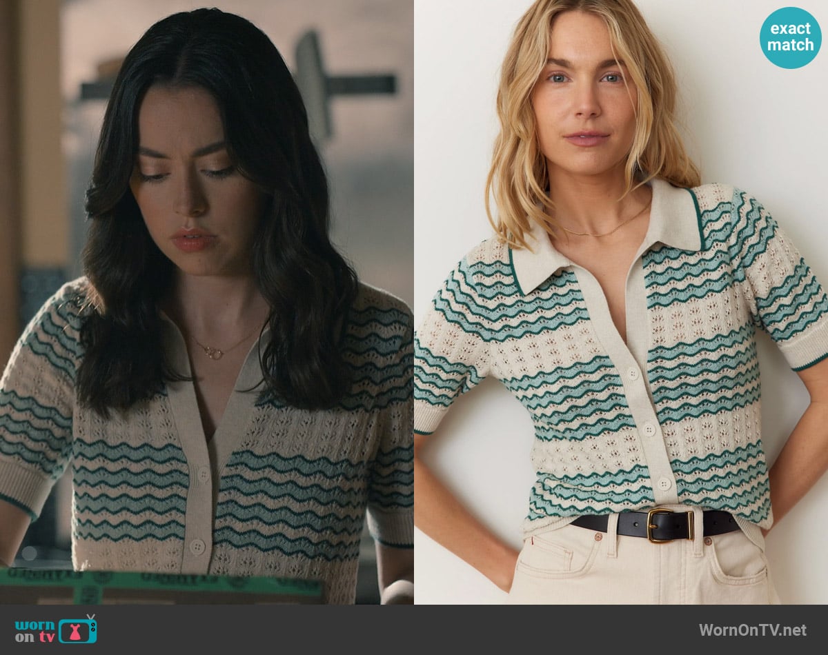 Marine Layer Piper Knit Resort Shirt worn by Annie Sullivan (Anneliese Judge) on Sweet Magnolias