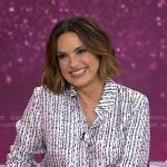 Mariska Hargitay’s white and blue printed button down shirt on Today