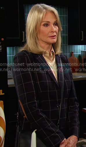 Marlena’s navy windowpane blazer on Days of our Lives