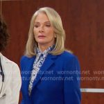 Marlena’s printed shirt and blue long blazer on Days of our Lives