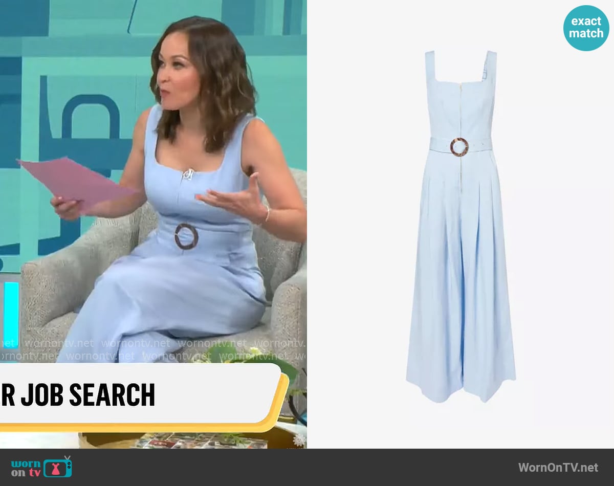 Me + Em Belted Wide-Leg Cotton And Linen Blend Jumpsuit worn by Eva Pilgrim on CBS Mornings