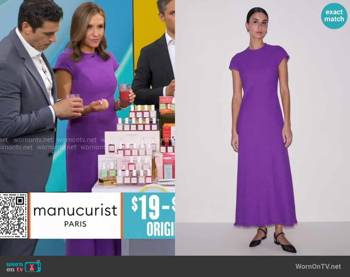 Me + Em Bias Cut Maxi Dress in Violet Purple worn by Mary Bruce on Good Morning America