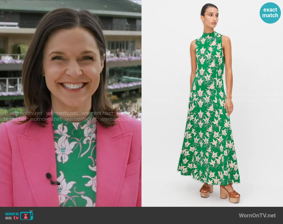 Me + Em Graphic Tulip Print Sleeveless Maxi Dress + Belt worn by Maggie Rulli on Good Morning America