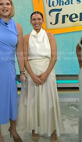 Melissa’s white satin halter top and skirt on Today