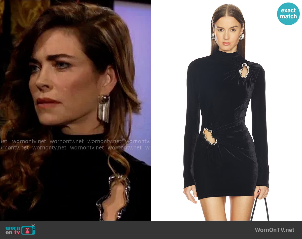 Michael Costello Aguada Velvet Mini Dress worn by Victoria Newman (Amelia Heinle) on The Young and the Restless