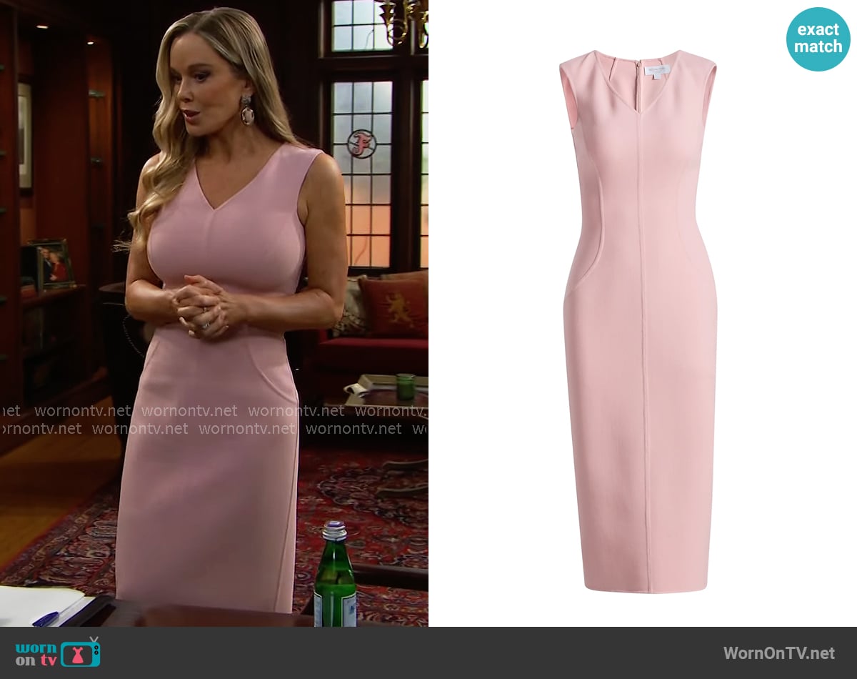 Michael Kors Collection Stretch-Wool V-Neck Sheath Midi-Dress worn by Donna Logan (Jennifer Gareis) on The Bold and the Beautiful