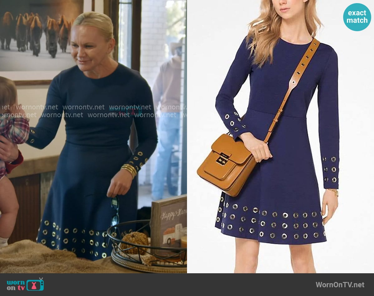 Michael Michael Kors Grommet Embellished Flare Dress worn by Galyna Saltkovska on The McBee Dynasty Real American Cowboys