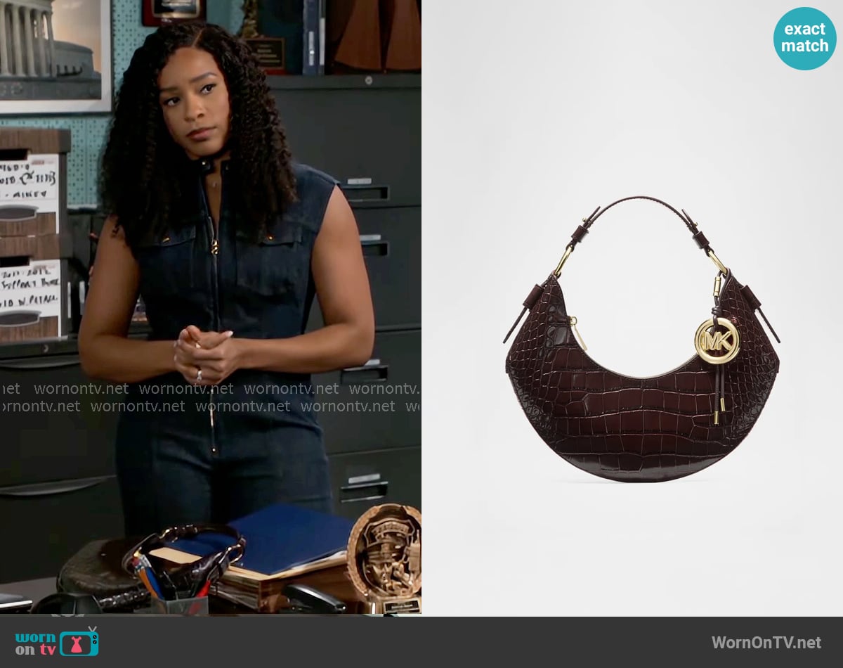 MICHAEL Michael Kors Koa Croc-Embossed Leather Shoulder Bag worn by Naomi Hamilton Hawthorne (Arielle Prepetit) on Beyond the Gates