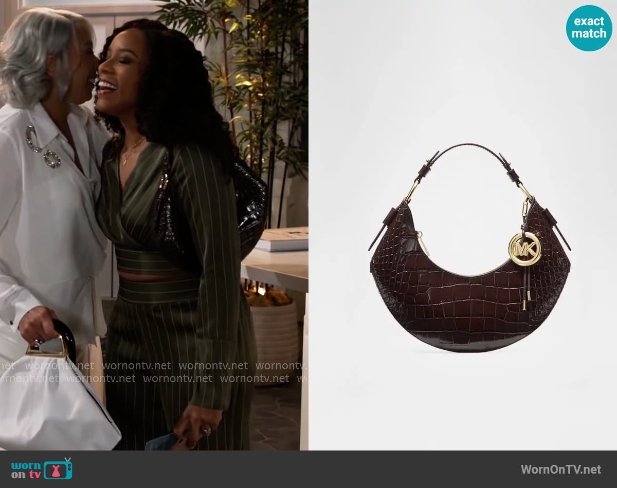 MICHAEL Michael Kors Koa Croc-Embossed Leather Shoulder Bag worn by Naomi Hamilton Hawthorne (Arielle Prepetit) on Beyond the Gates
