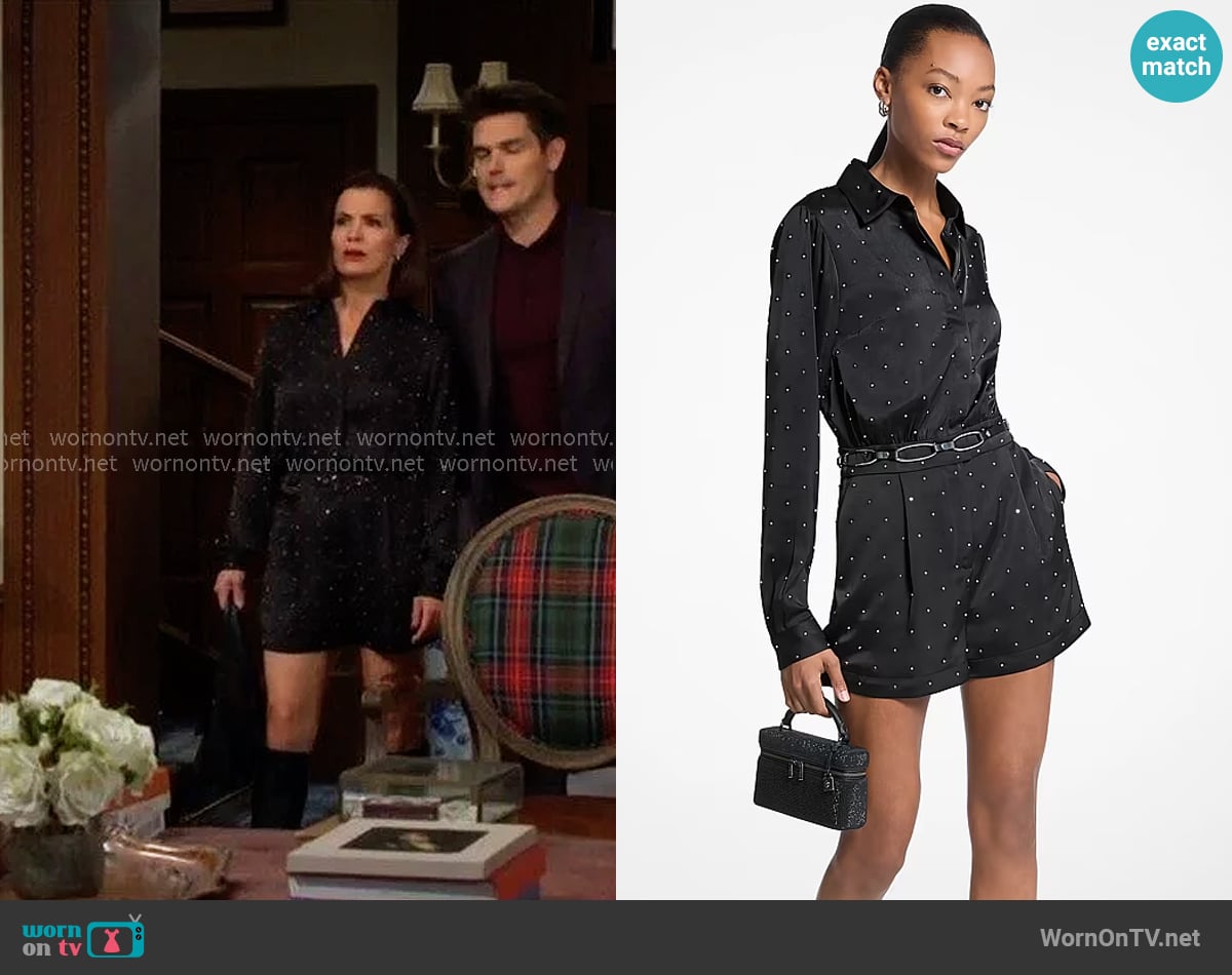 MICHAEL Michael Kors Studded Satin Romper worn by Chelsea Lawson (Melissa Claire Egan) on The Young and the Restless