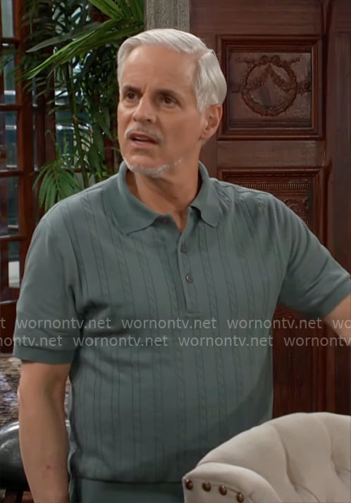 Michael’s green cable knit polo sweater on The Young and the Restless