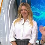 Milly Alcock’s white cutton down shirt and striped mesh skirt on Today