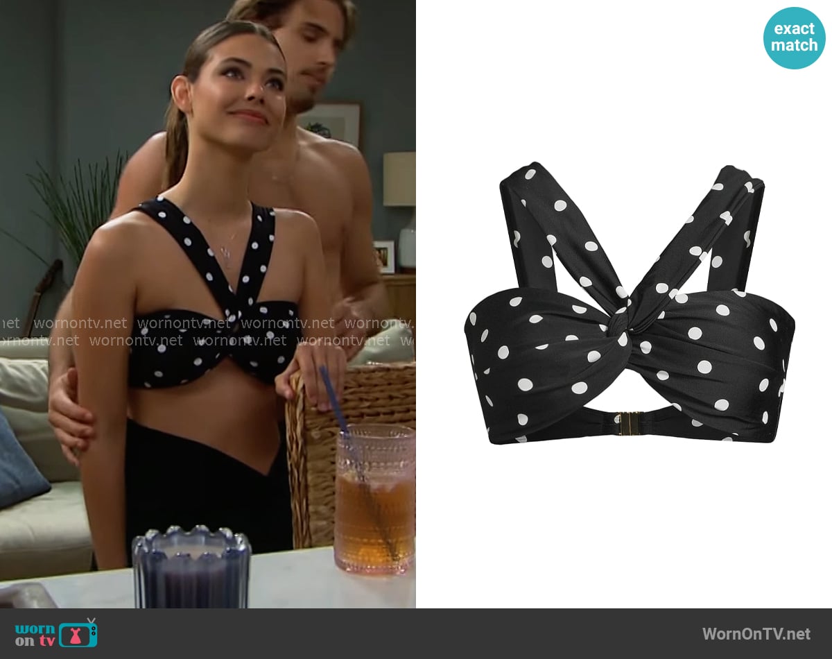 Milly Olivia Polka Dot Draped Bikini Top worn by Electra Forrester (Laneya Grace) on The Bold and the Beautiful