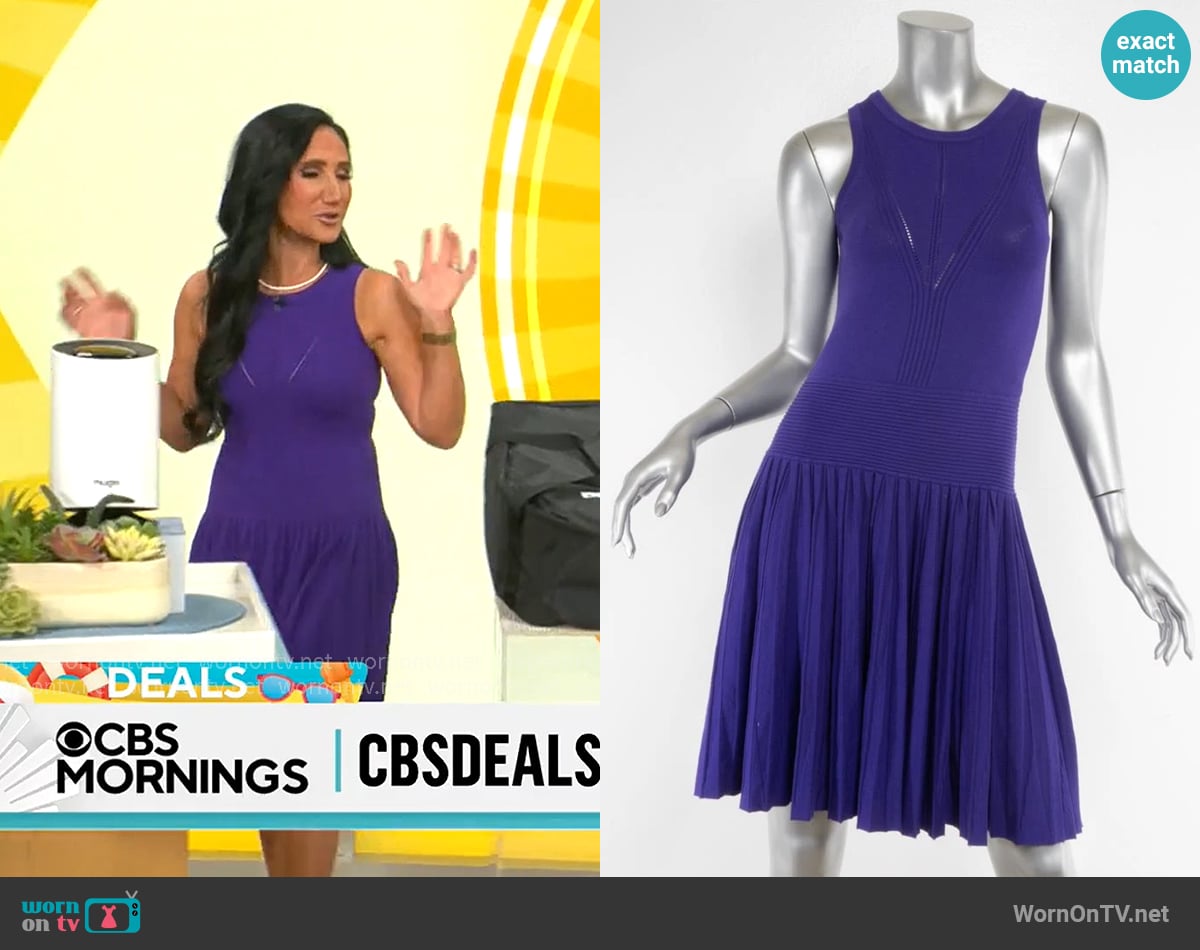 Milly Purple Stretch Drop-Waist Dress worn by Elizabeth Werner on CBS Mornings