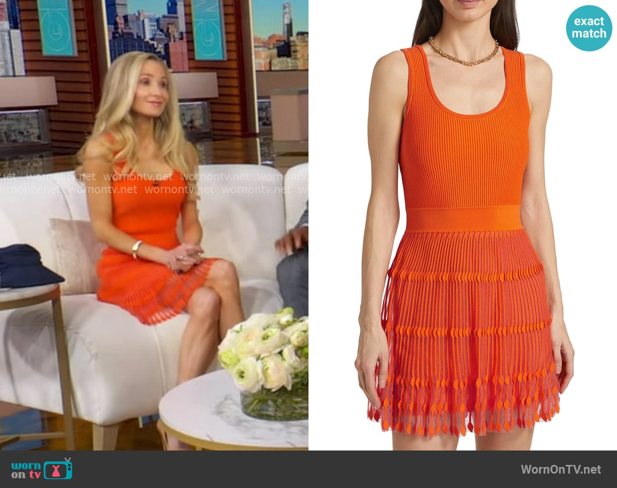 Milly Sheer-Knit Sleeveless Flare Minidress in Coral worn by Dr. Whitney Bowe on Good Morning America