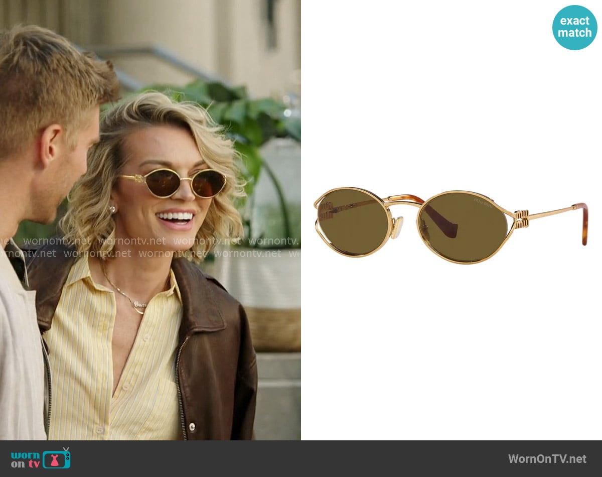 Miu Miu 54mm Oval Sunglasses in Dark Brown worn by Lindsay Hubbard on In The City