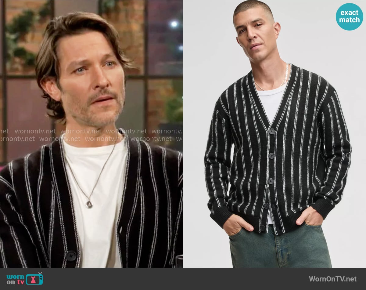 Mode of One Relaxed-Fit Striped Sport Cardigan worn by Daniel Romalotti (Michael Graziadei) on The Young and the Restless