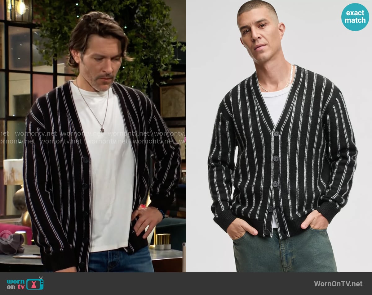Mode of One Relaxed-Fit Striped Sport Cardigan worn by Daniel Romalotti (Michael Graziadei) on The Young and the Restless