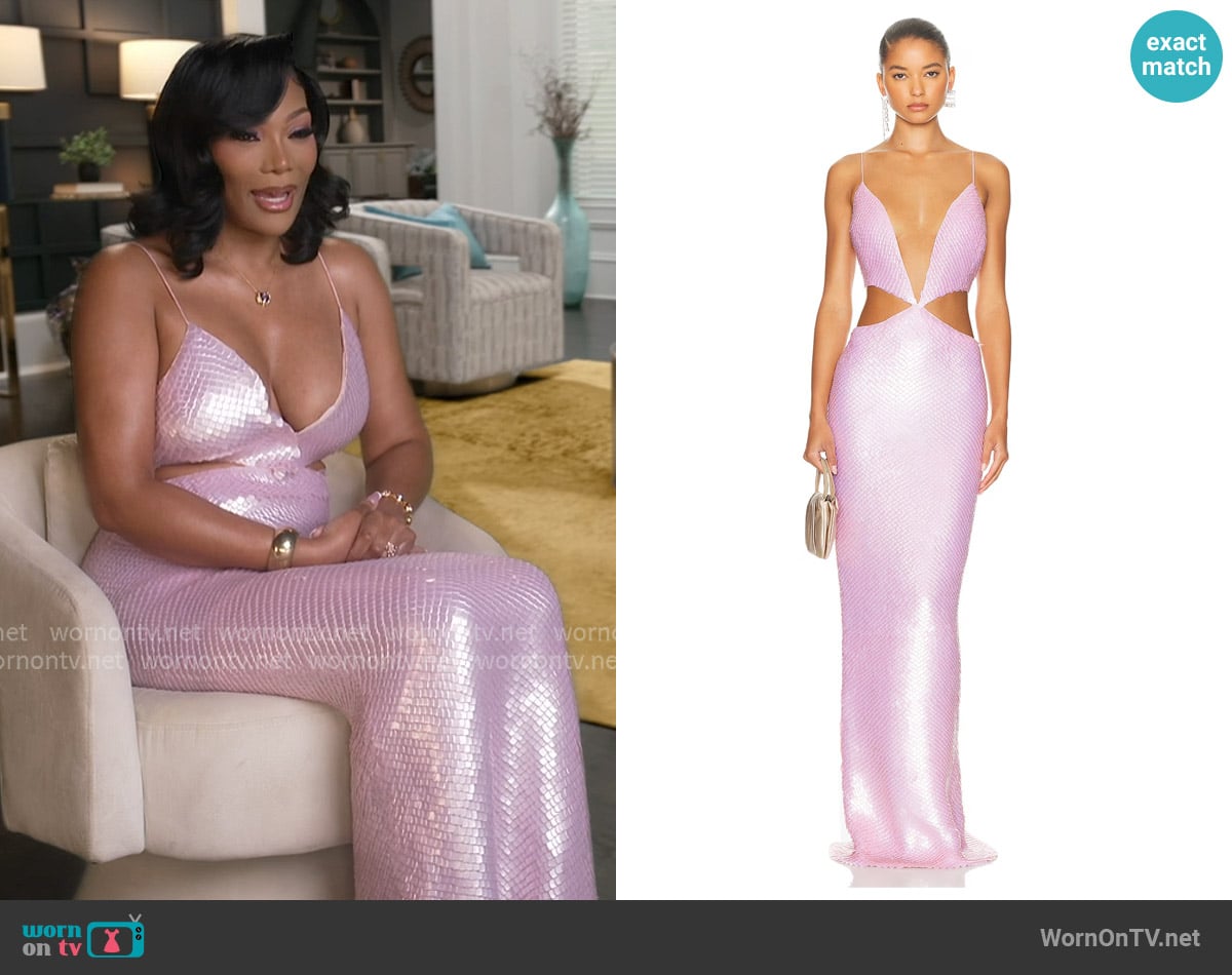 Monot Long Fishscale Cut Out Maxi Dress worn by Kimberly Michelle Pate on The Real Housewives of Atlanta