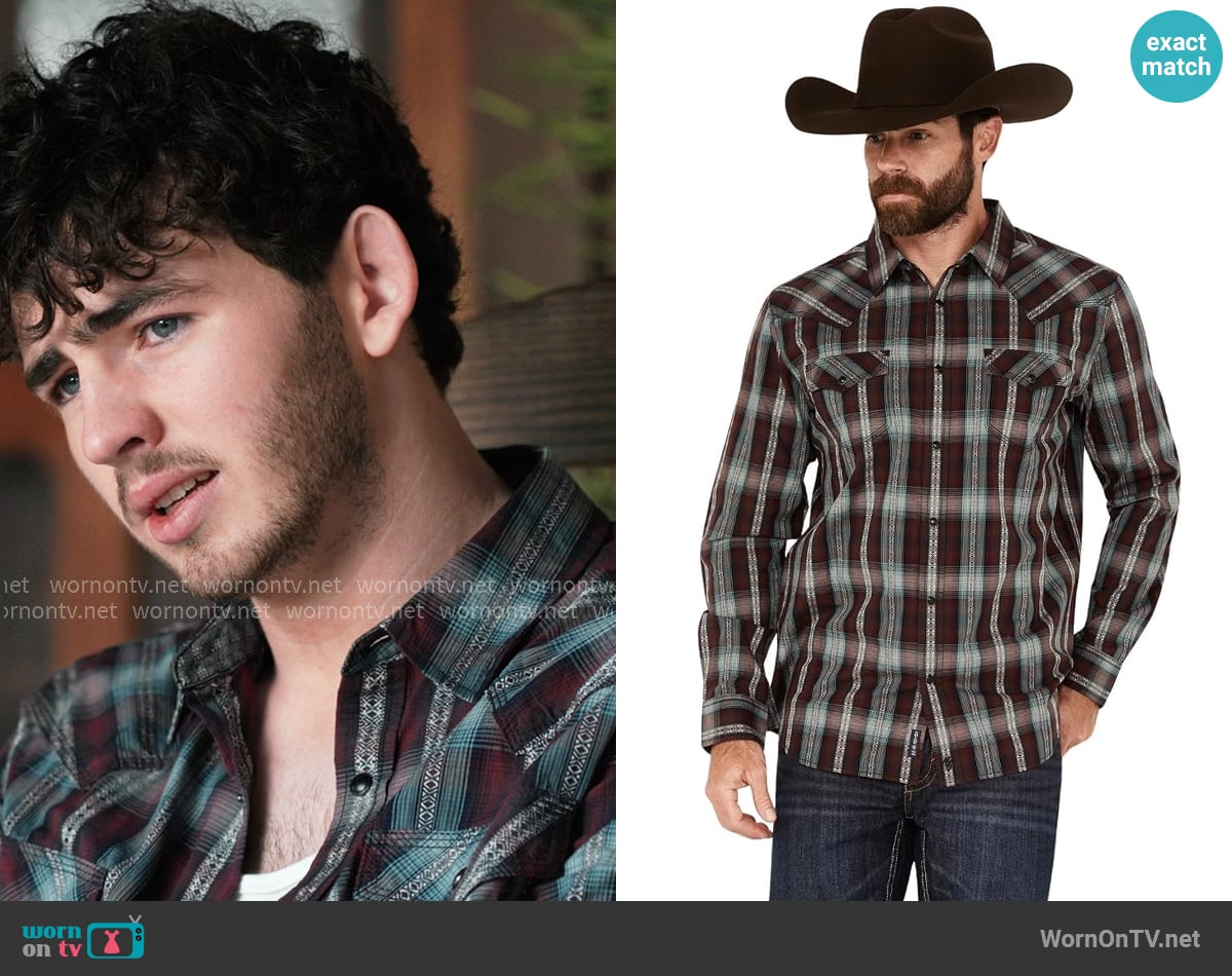 Moonshine Spirit Lone Horn Plaid Shirt worn by Carter (Finn Little) on Dutton Ranch