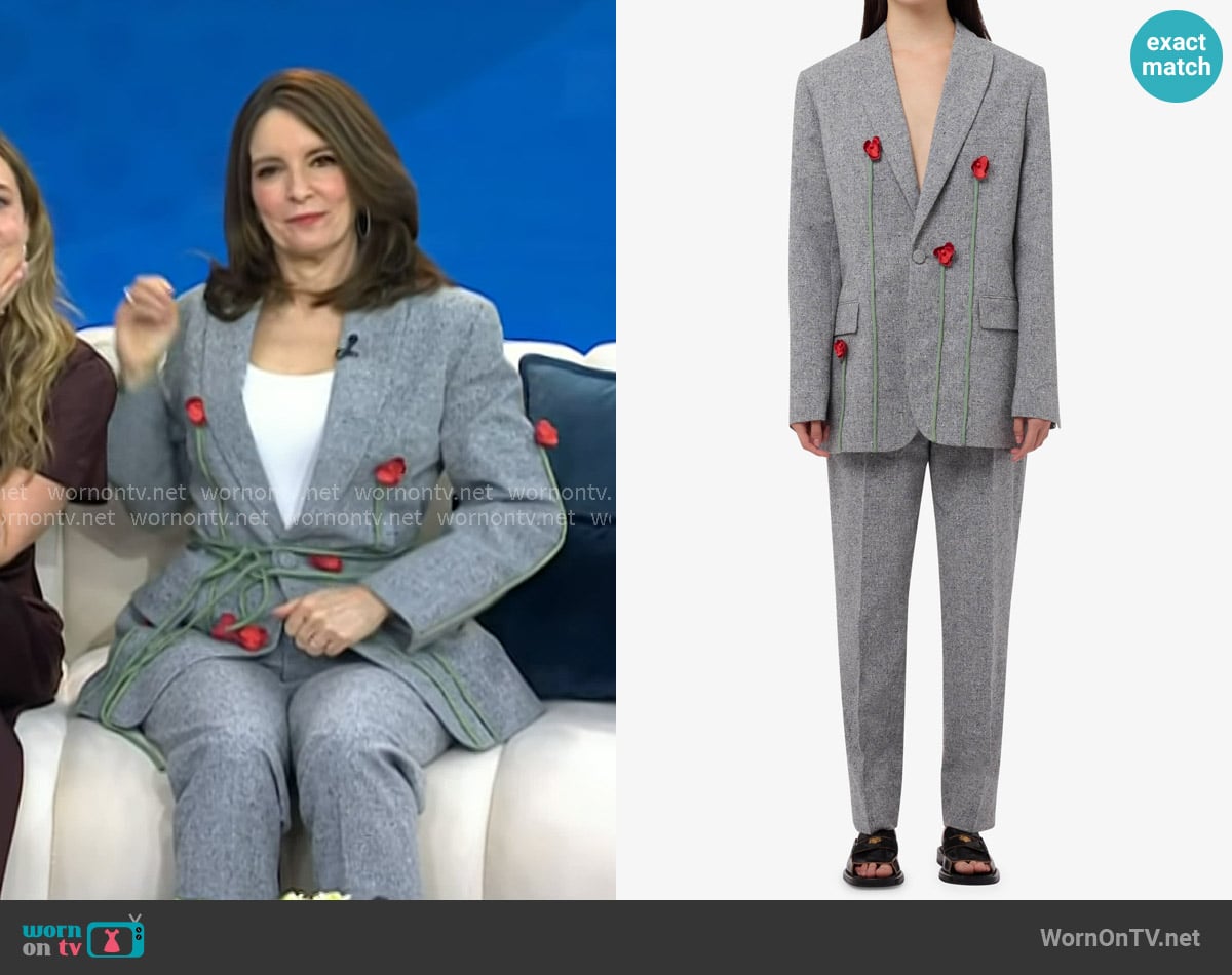 Moschino Floral-appliqué Melange Blazer worn by Tina Fey on Today