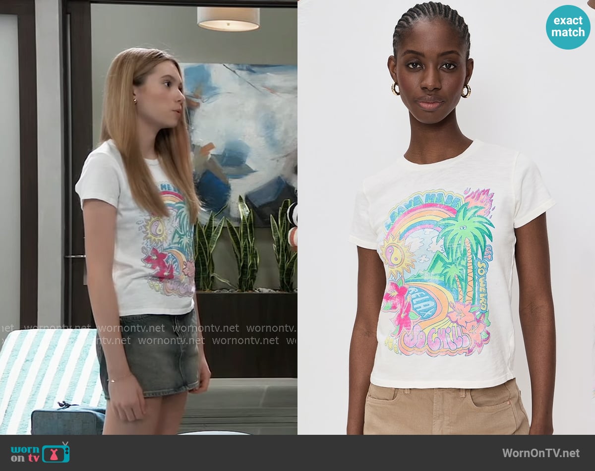 Mother The Lil Sinful Tee in So Chill worn by Charlotte Cassadine (Bluesy Burke) on General Hospital