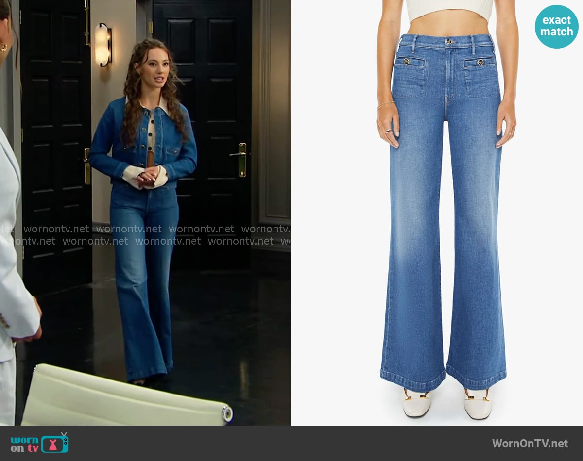 Mother The Stashed Hustler Roller Sneak Jeans in Whisk me Away worn by Melissa Dylan (Sydney Bullock) on The Bold and the Beautiful