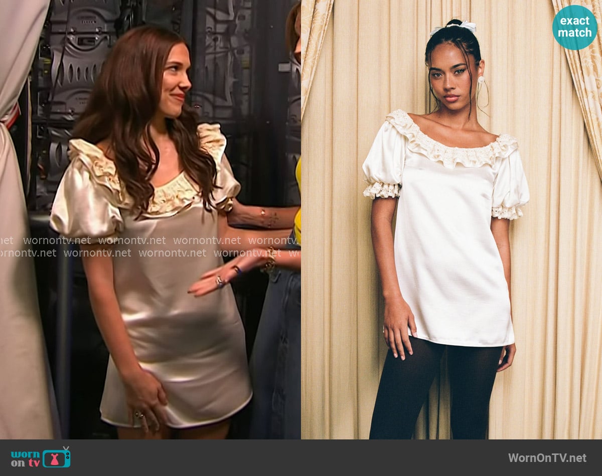My Mum Made It Lace Layer Soirée Dress in Frost worn by Millie Bobby Brown on Today