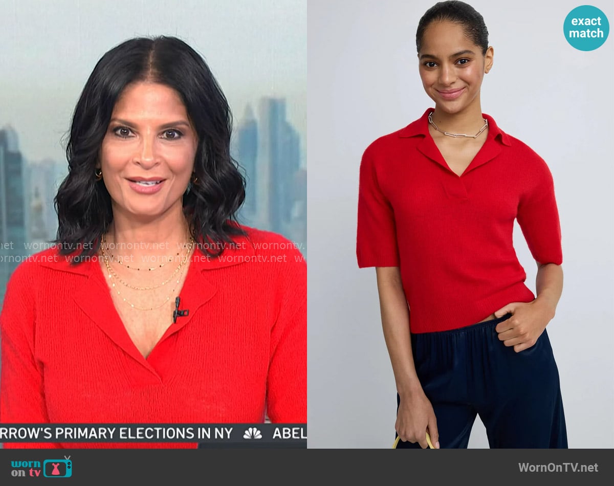 Naadam Cloud Cashmere Short Sleeve Polo worn by Darlene Rodriguez on Today