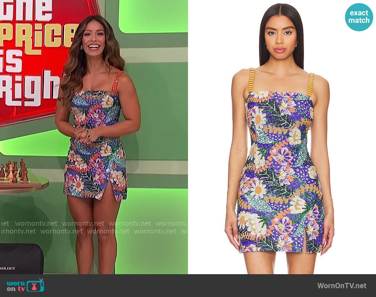 Nadine Merabi All Over Flora Sequin Mini Dress worn by Manuela Arbeláez on The Price is Right
