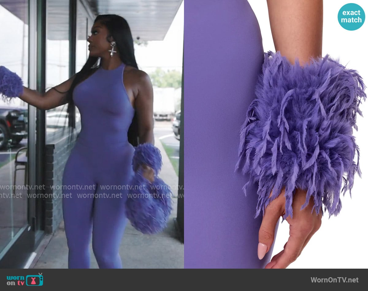 Naked Wardrobe Faux Feather Wrist Cuffs worn by Porsha Williams on The Real Housewives of Atlanta