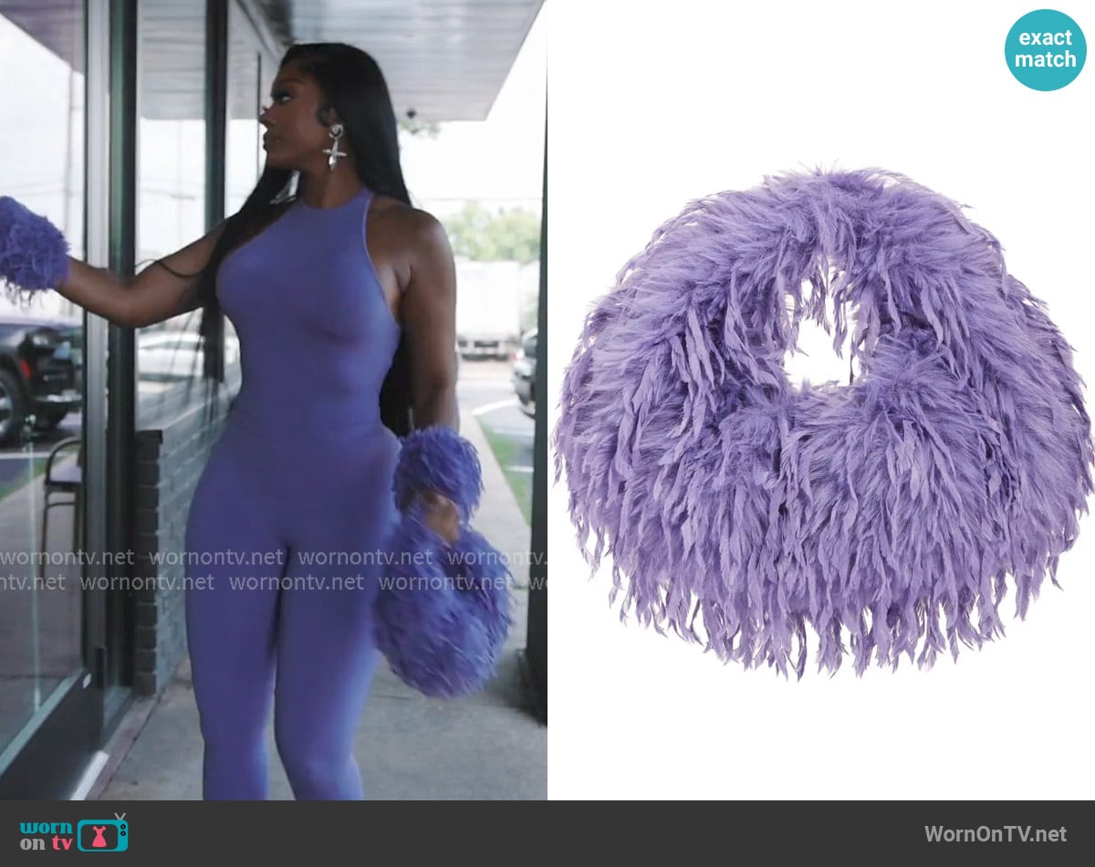 Naked Wardrobe Micro Mini Faux Feather Handbag worn by Porsha Williams on The Real Housewives of Atlanta