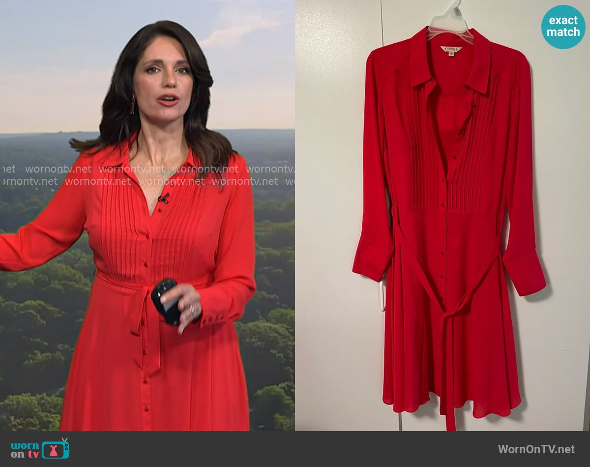 Nanette Lepore Pintucked Shirt Dress in Candy Apple Red worn by Maria Larosa on Today