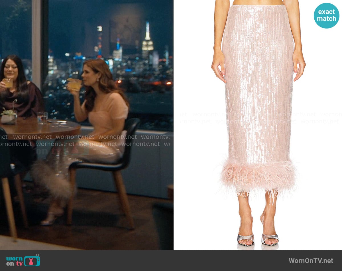 NBD Aida Midi Skirt in Blush Pink worn by Maddie Townsend (JoAnna Garcia Swisher) on Sweet Magnolias