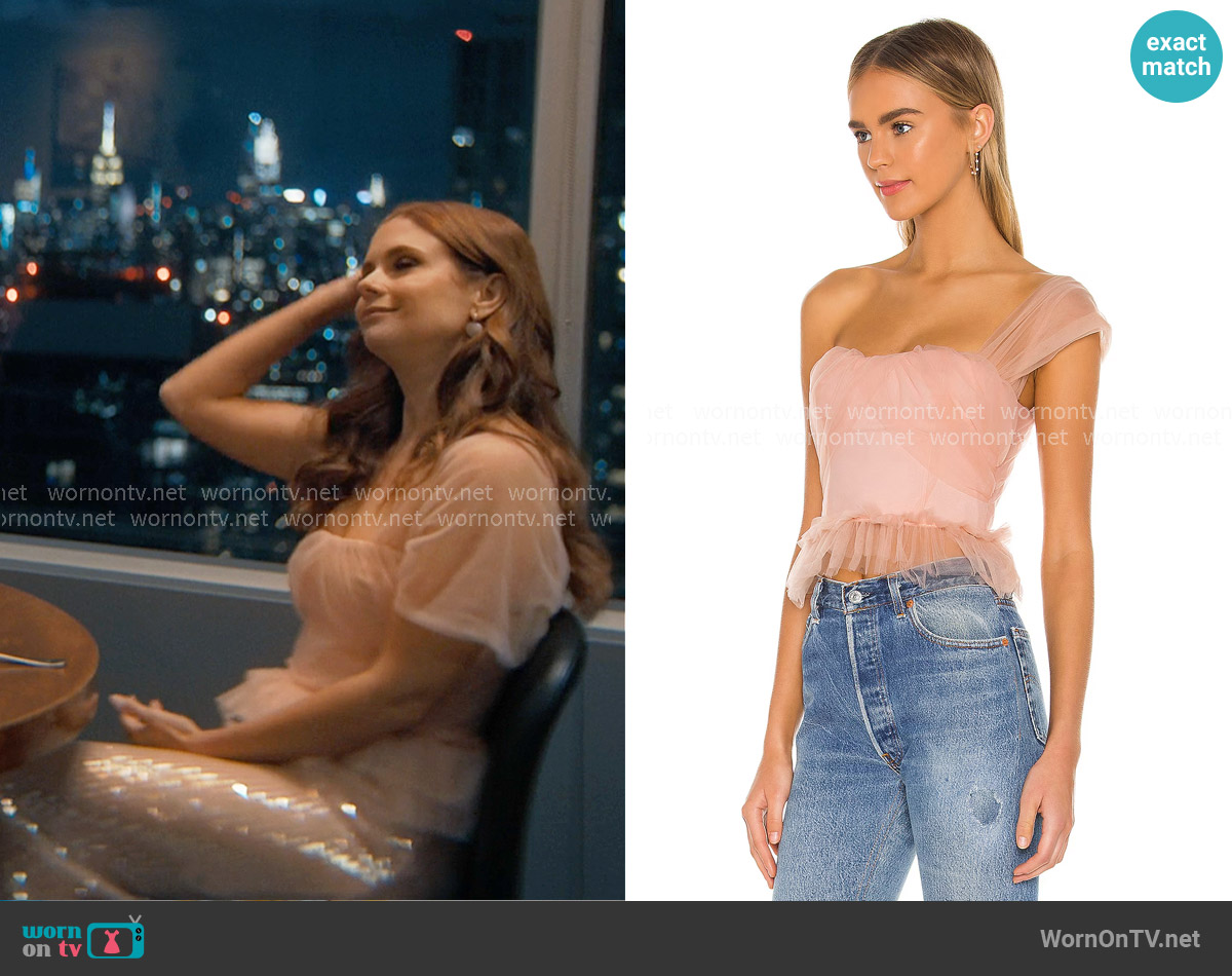 NBD Marnie Top in Champagne Pink worn by Maddie Townsend (JoAnna Garcia Swisher) on Sweet Magnolias