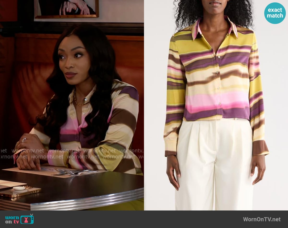 Nicole Miller Wavy Stripe Button Down Shirt worn by Madison Montgomery (Kenjah) on Beyond the Gates