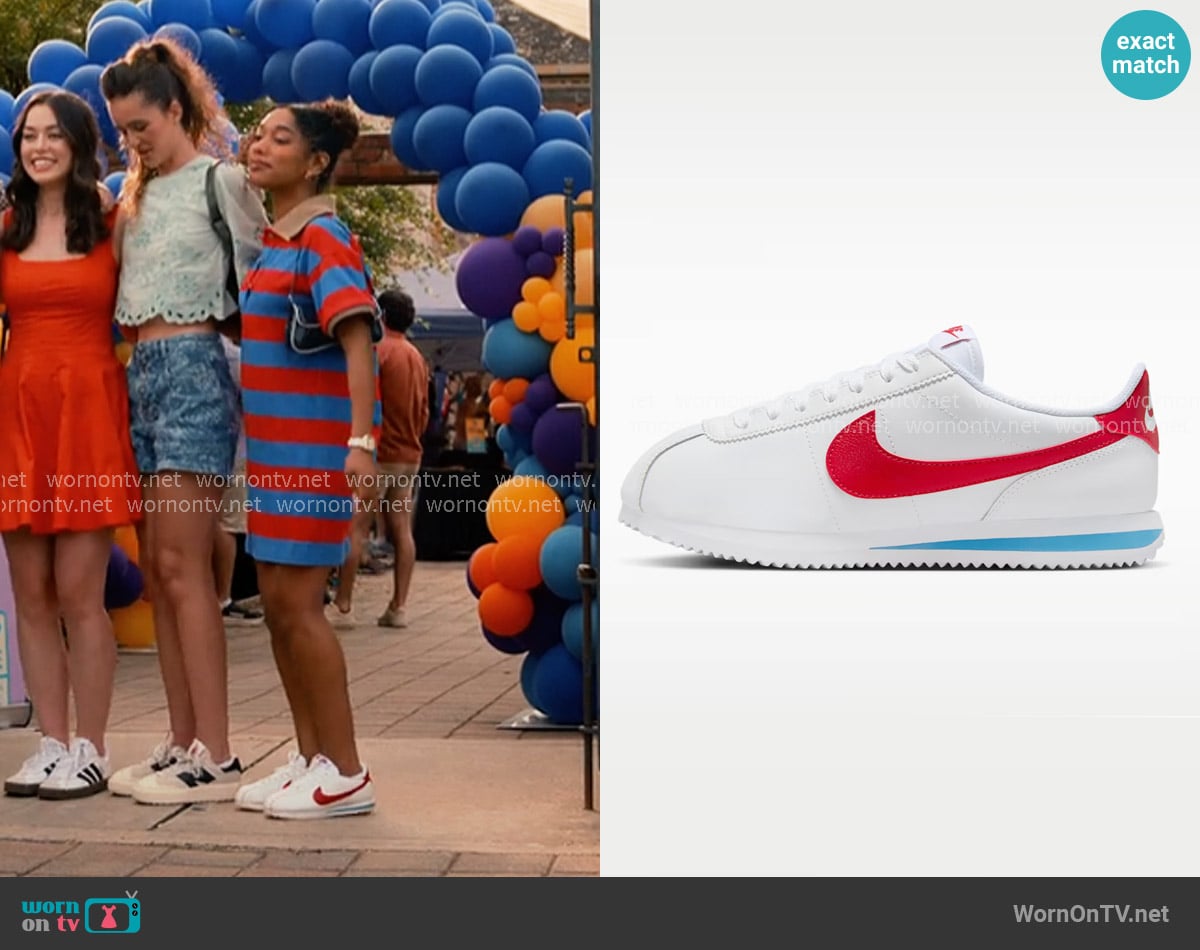 Nike Cortez sneakers in white and red worn by Jessica Whitley (Iman Benson) on Sweet Magnolias
