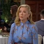 Nikki's blue chain print blouse on The Young and the Restless
