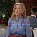 Nikki’s blue chain print blouse on The Young and the Restless