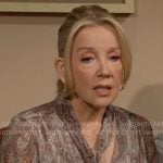 Nikki’s paisley print tie-neck blouse on The Young and the Restless