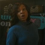 Nina’s blue ribbed sweater on The Chi